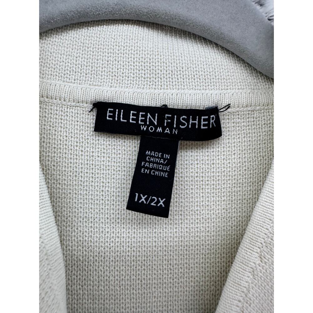Eileen Fisher Open Front Cardigan Womens 1X/2X Cream Silk Cotton Pockets - Picture 2 of 8